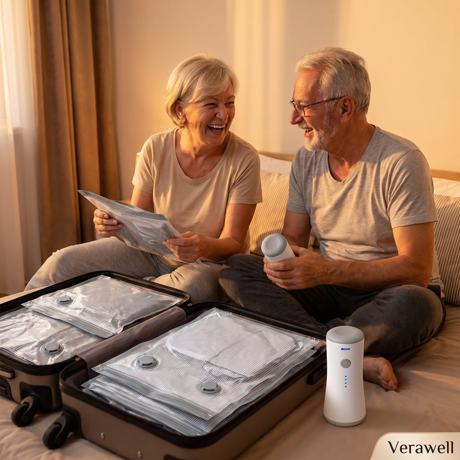 Couple packing with vacuum bags